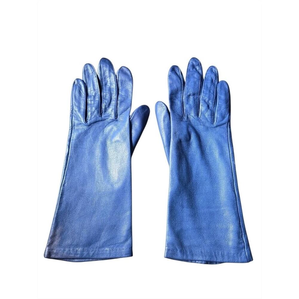 VTG Aris Leather Gloves Sz 7.5 Blue Lined Dress Gloves Soft Leather Classic - Picture 2 of 7